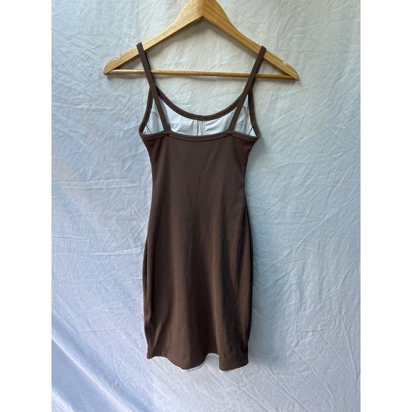 Year of Ours Ribbed Bustier Mini Dress Brown Spaghetti Strap Bodycon Size Small - Picture 2 of 7